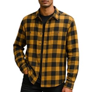 Wind River Mens Buffalo Plaid Shirt Yellow Black Button Down Long Sleeve Size L
